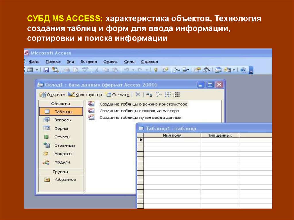 Access формы запроса. Microsoft access характеристики. СУБД таблица форма запрос отчет. Создание таблицы путем ввода данных. MS access особенности.