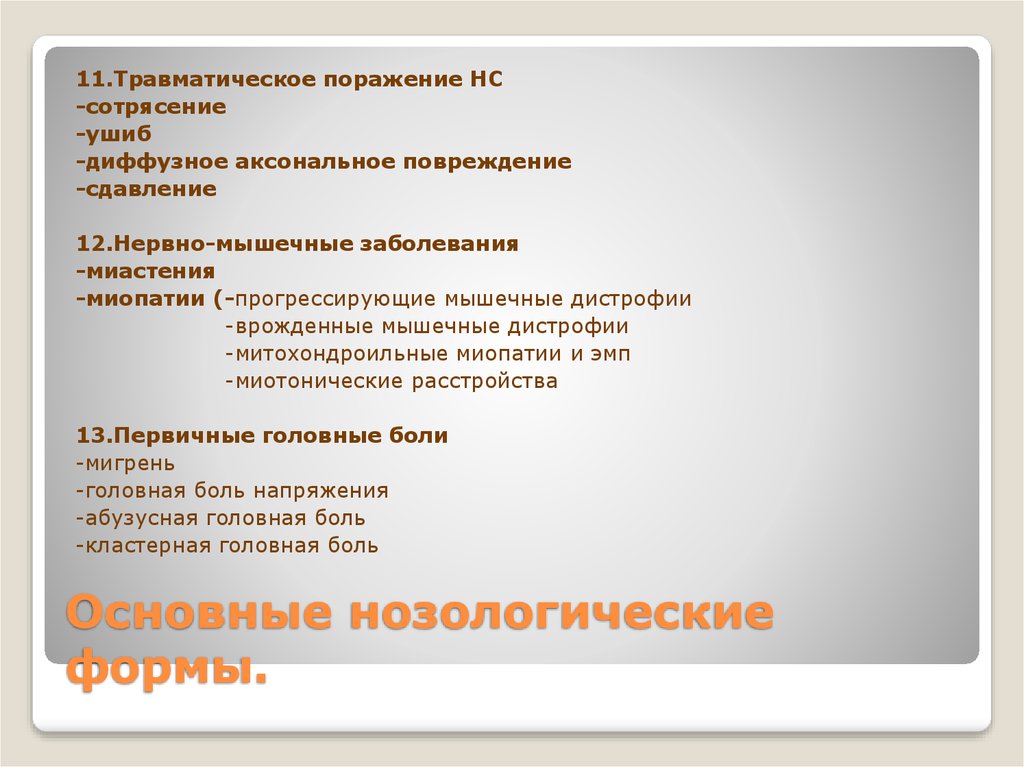 Основные нозологические формы.