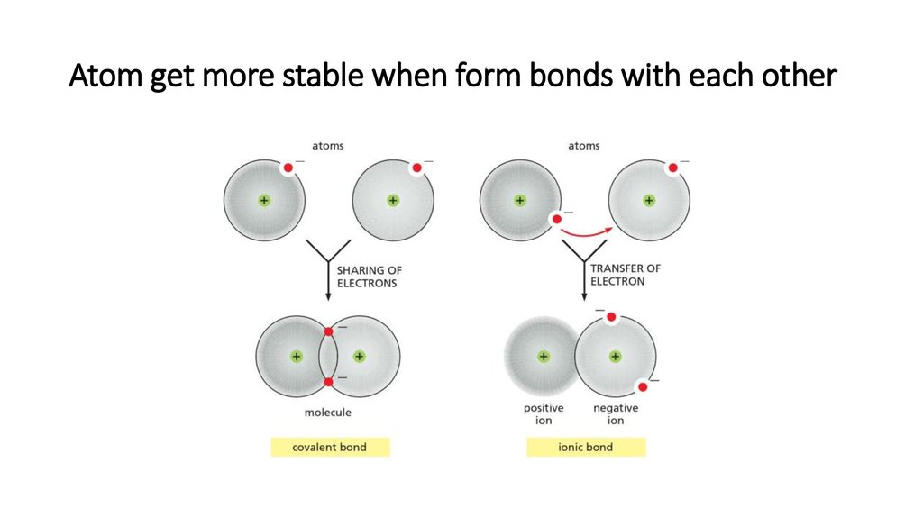 Atom get more stable when form bonds with each other
