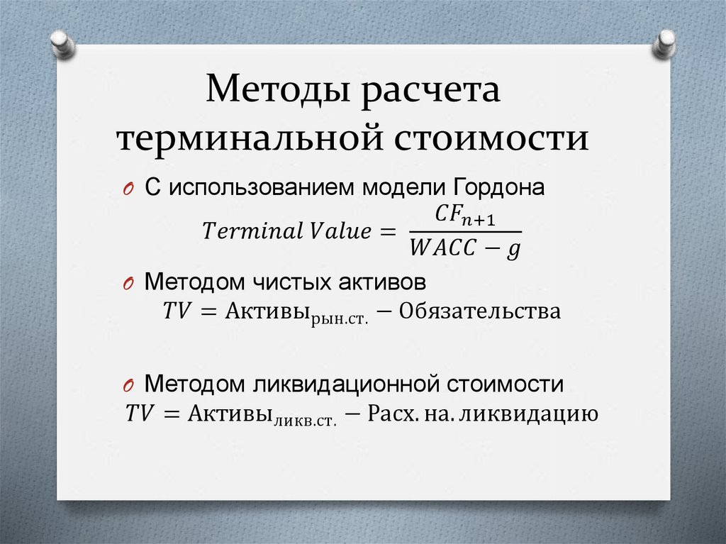 Расчет терминальной стоимости проекта