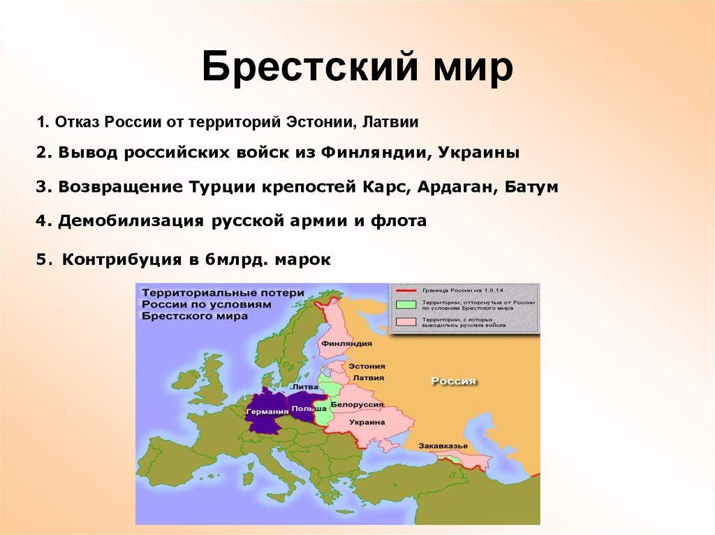 Границы россии после брестского мира карта