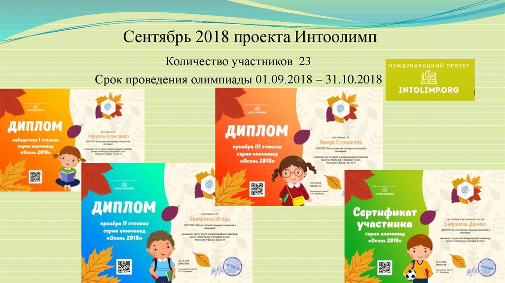 Сентябрь 2018. Номер сайта Интоолимп.