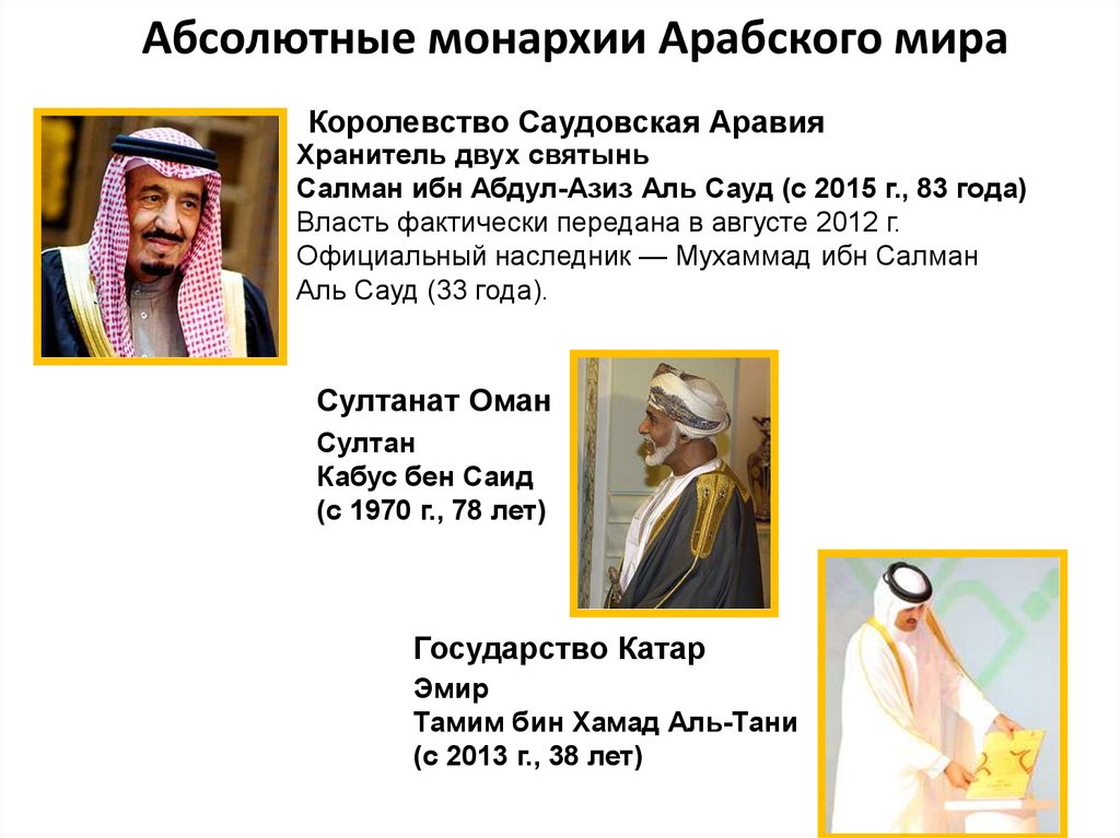 Абсолютные монархии Арабского мира