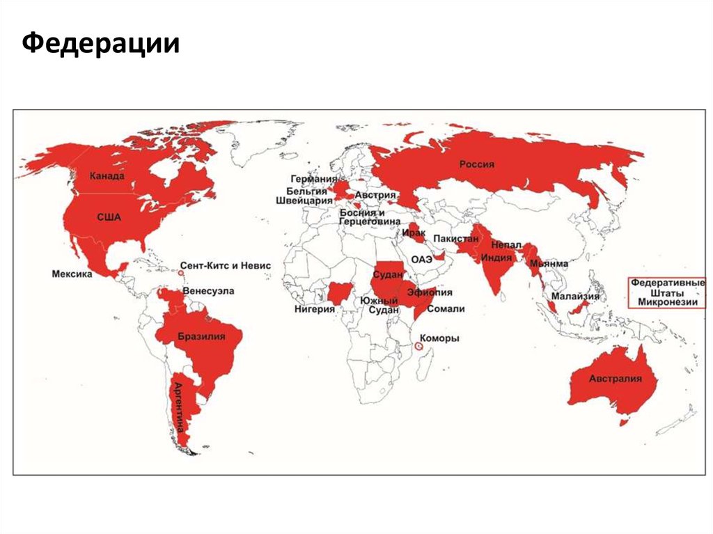 22 страны федерации. Унитарные и федеративные государства на карте. Федерации в современном мире. Федеративные государства в современном мире.