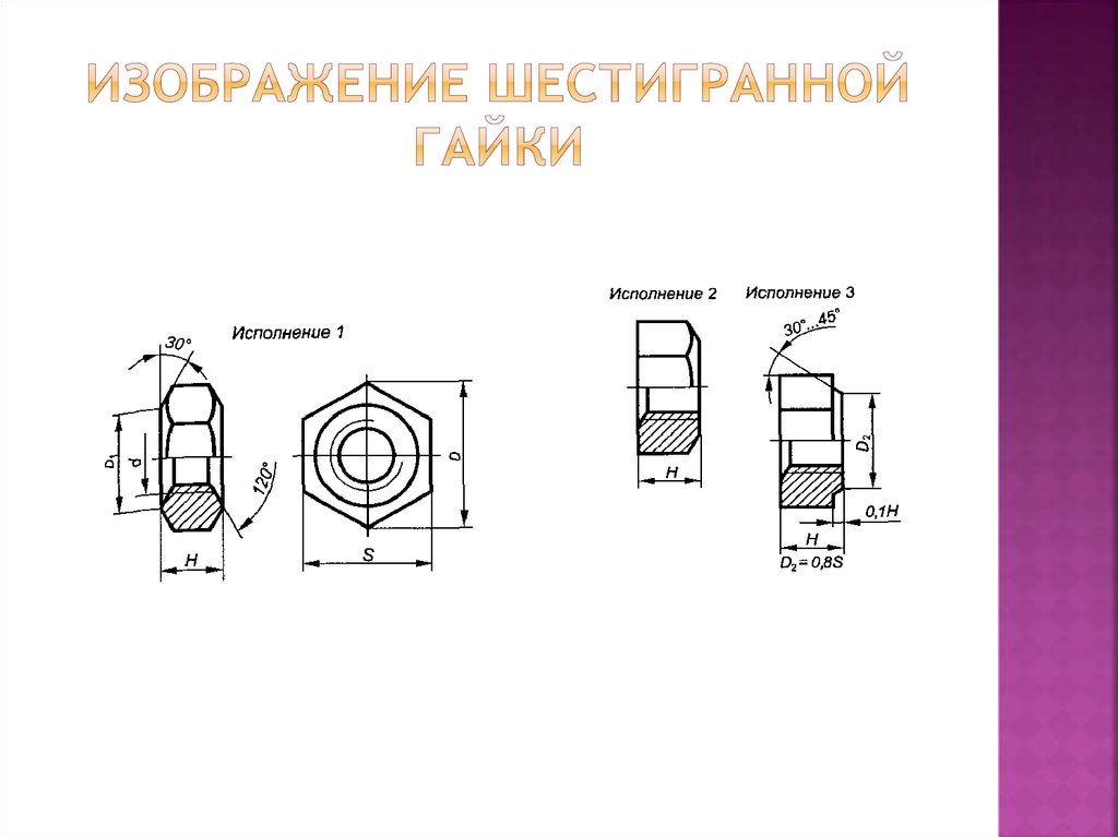 Чертеж шестигранной гайки