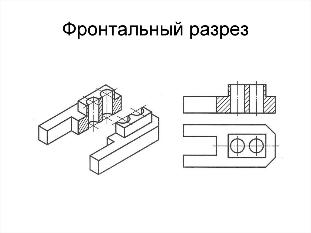 Фронтальный разрез изображение. Фронтальный разрез на чертеже. Что такое фронтальный разрез в черчении детали. Выполнить фронтальный разрез детали. Фронтальный разрез в черчении.