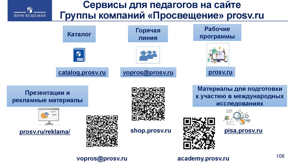 Сервисы для педагогов на сайте Группы компаний «Просвещение» prosv.ru
