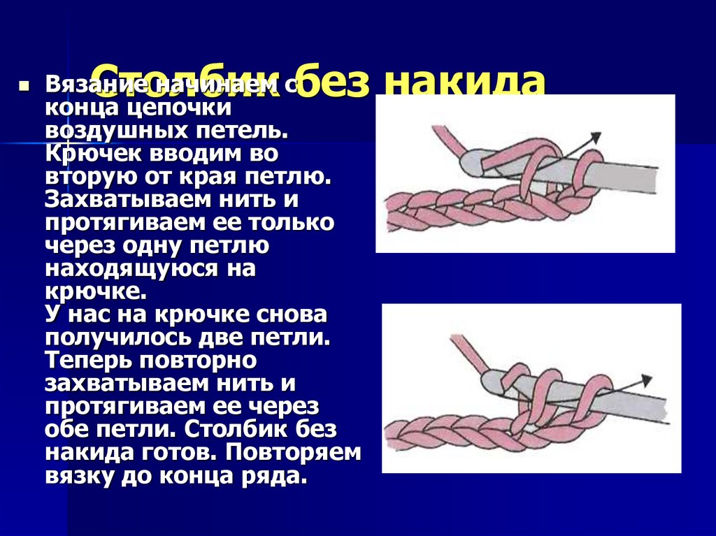 Столбик без накида. Столбик без накида крючком как вязать. Петля без накида крючком. Кромочный столбик без накида.