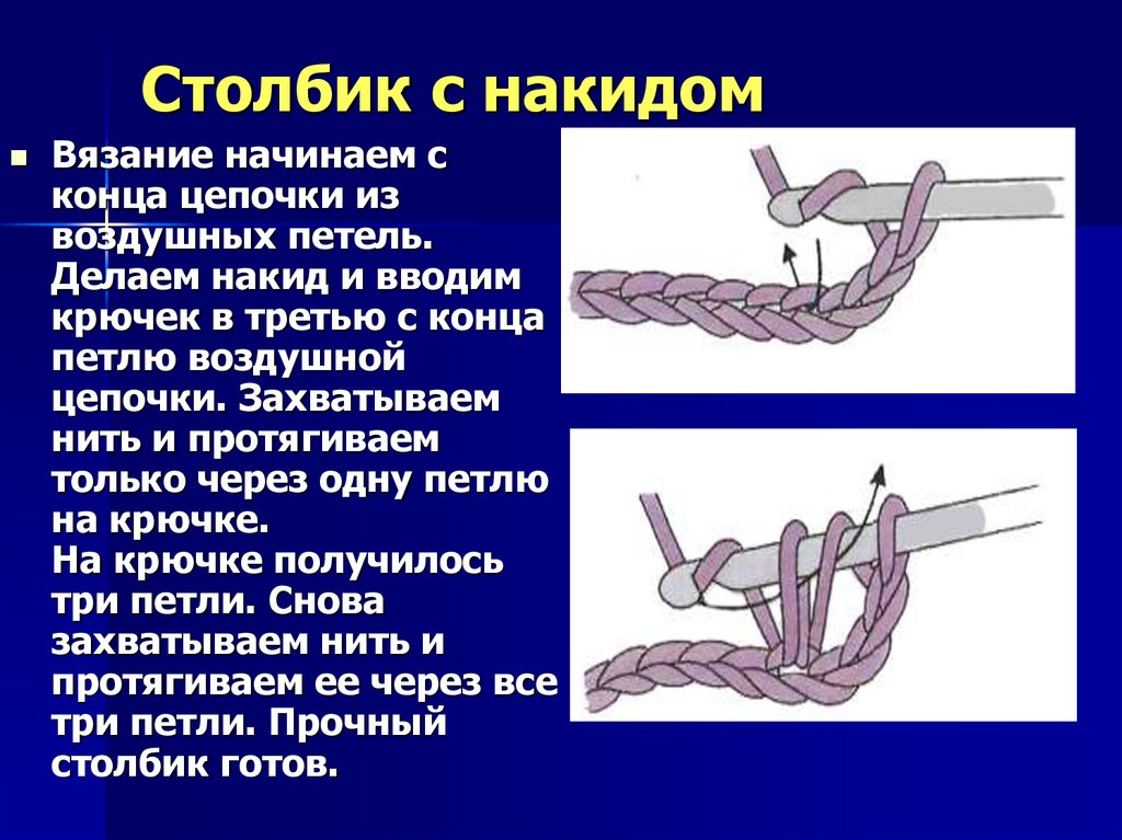 Вязание крючком 6. Столбик с накидом. Вязание крючком столбик с накидом. Столбик с накидом на воздушной петле. Столбик с накидом крючком.