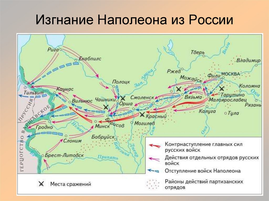 Наполеоновские войны карта. Изгнание наполеоновской армии из России карта.