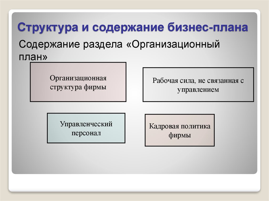 Организационный план содержит