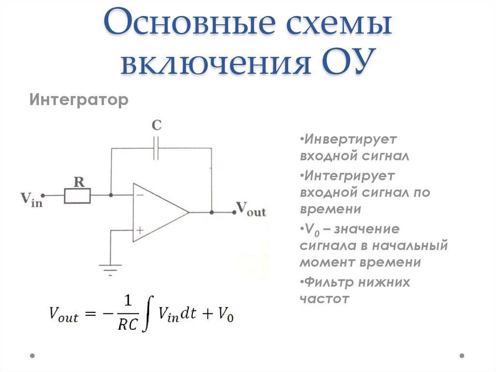 Интегратор. Схему инвертирующего усилителя сигнала. Инвертирующий интегратор на ОУ схема. Инвертирующая схема включения операционного усилителя. Интегратор компаратор дифференциатор инвертирующий усилитель.