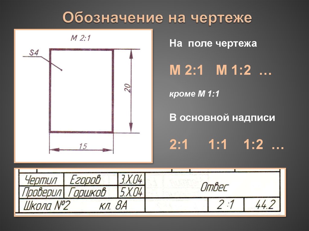 Масштаб уменьшения на чертеже обозначается