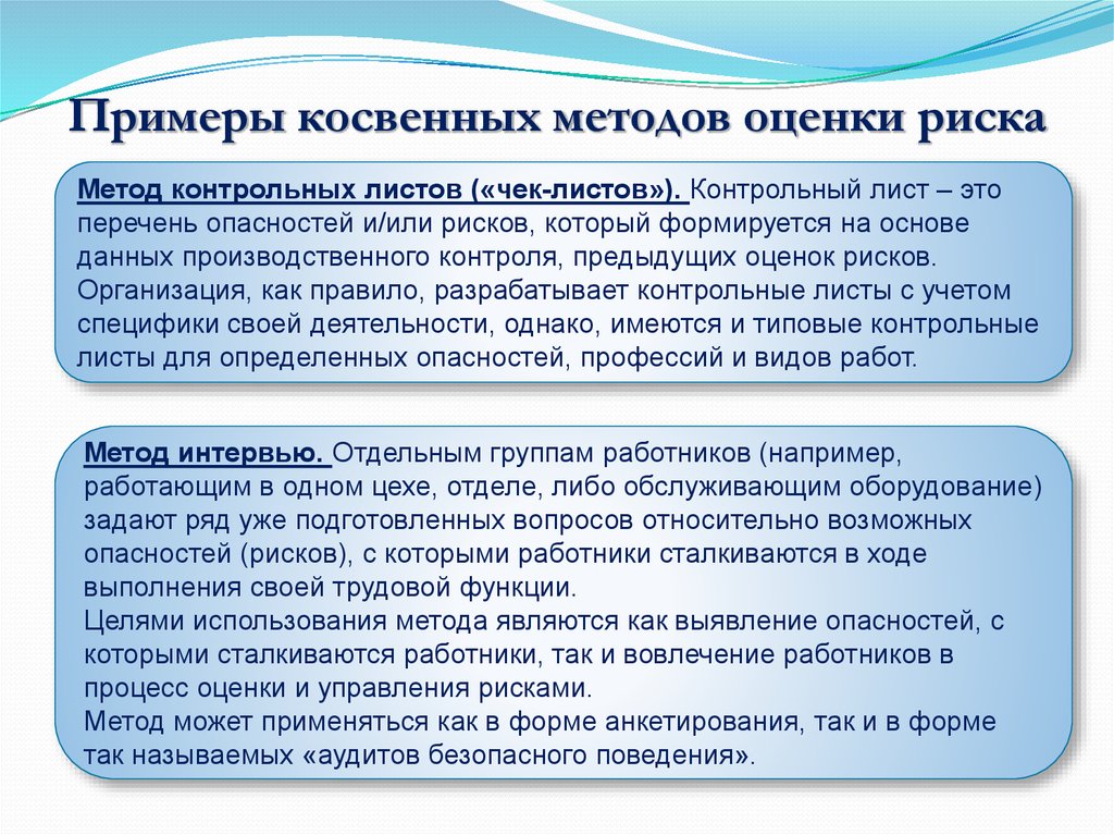 Косвенный риск. Примеры косвенных методов оценки рисков. Чек лист для оценки профессиональных рисков. Метод оценки риска контрольные листы. Косвенный метод пример.