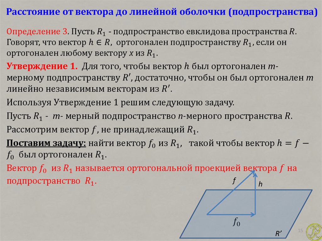 Расстояние от вектора до линейной оболочки (подпространства)