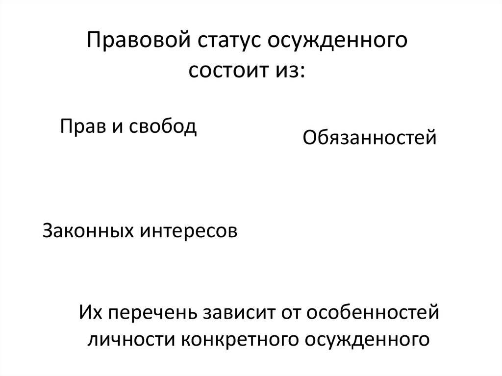 Содержание статуса. Элементы правового статуса осуждённых. Понятие правового статуса осужденного и его структура.. Правовой статус осужденного. Правовое положение осужденного.