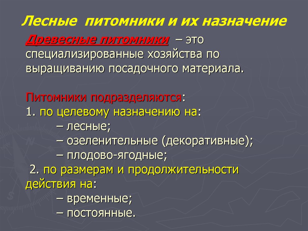 Виды лесных питомников презентация