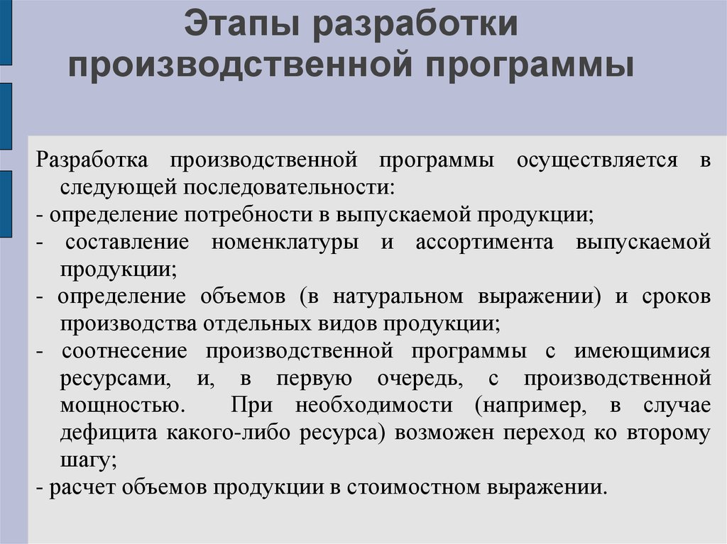 Определение продуктового ряда точки продаж составление производственного плана