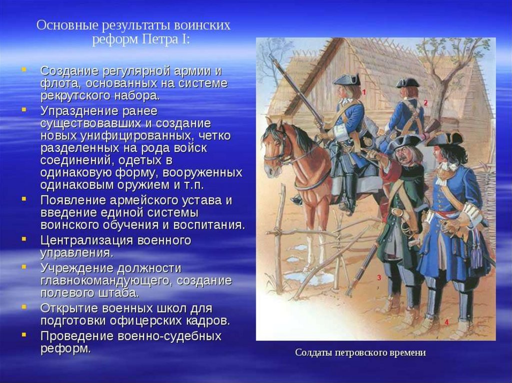 Как назывались первые русские. Реформа армии Петра 1. Военные реформы Петра 1 в России. Военная реформа Петра 1 реформы армии. Реформы Петра первого в армии.