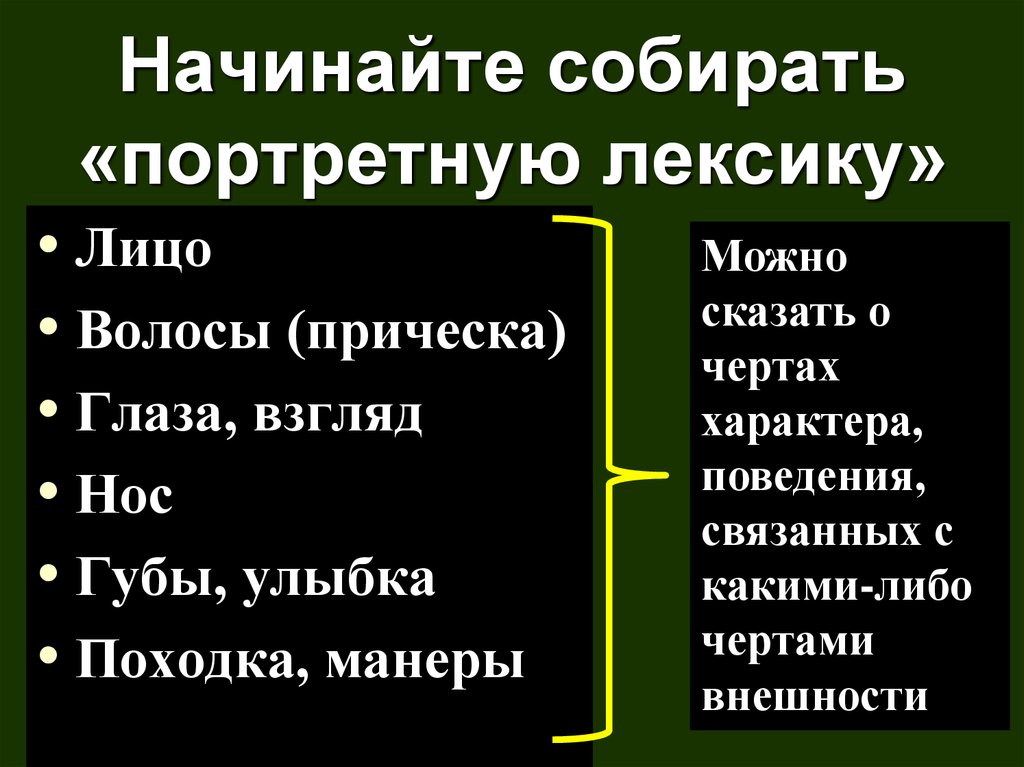 Выберите т. Портретная лексика. Портрет лексика. Портретная лексика 7 класс. Словарь портретной лексики.