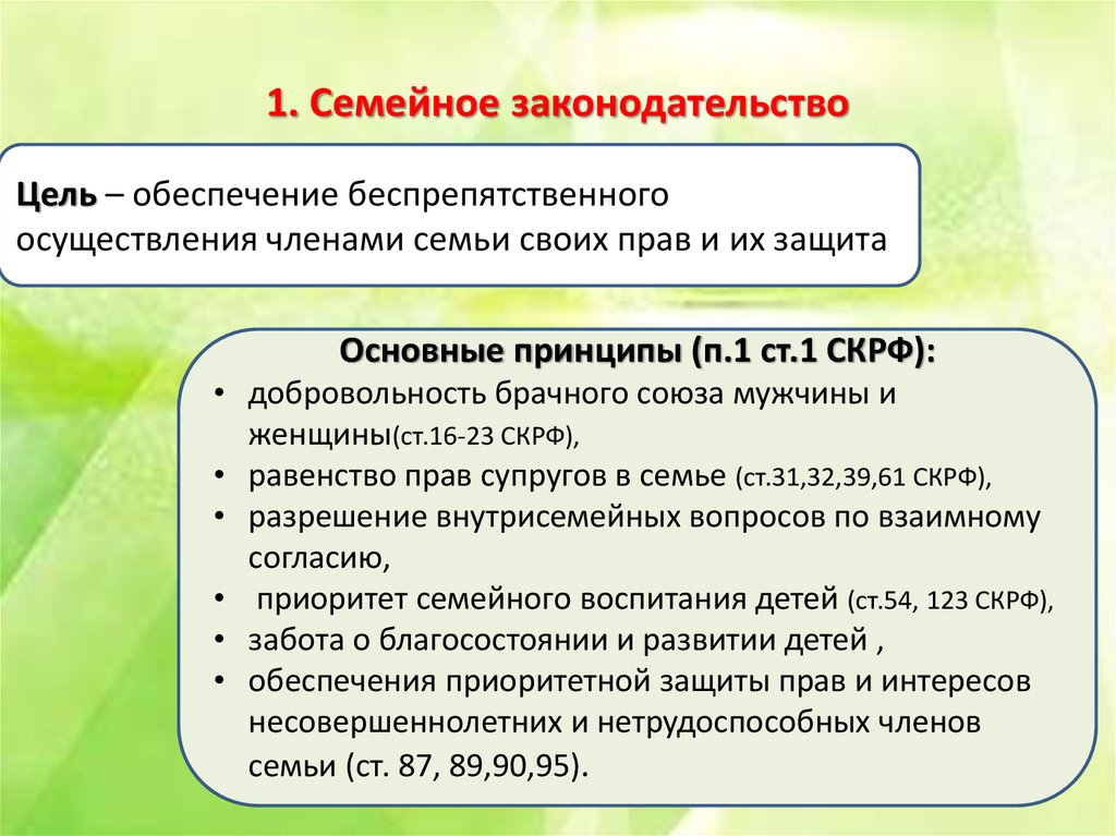 Основы семейного права в рф презентация