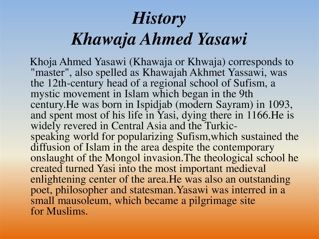 History Khawaja Ahmed Yasawi