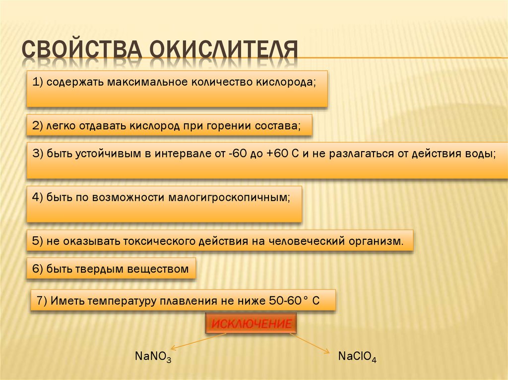 свОЙСТВА ОКИСЛИТЕЛЯ