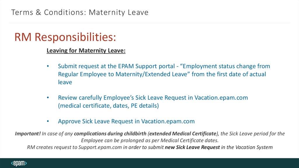 Terms & Conditions: Maternity Leave