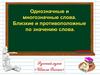 Однозначные и многозначные слова. Близкие и противоположные по значению слова