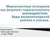 Межличностные отношения как результат педагогического взаимодействия. Виды взаимоотношений учителя и ученика