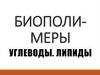 Биополимеры. Углеводы. Липиды