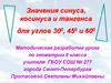 Значения синуса, косинуса и тангенса для углов 30, 45 и 60 градусов