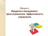 Введение в менеджмент. Цели управления. Эффективность управления