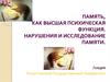 Память как высшая психическая функция. Нарушения и исследование памяти