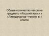 Общее количество часов на предметы «Русский язык» и «Литературное чтение» в 1 классе