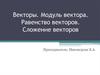 Векторы. Модуль вектора. Равенство векторов. Сложение векторов