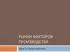 Рынки факторов производства. Рынок капитала