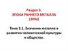 Значение металла в развитии человеческой культуры и общества. Эпоха раннего металла (ЭРМ) Тема 3.1