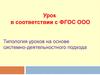 Урок в соответствии с ФГОС ООО. Типология уроков на основе системно-деятельностного подхода