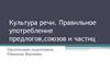 Культура речи. Правильное употребление предлогов, союзов и частиц