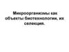Микроорганизмы как объекты биотехнологии, их селекция
