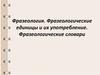 Фразеология. Фразеологические единицы и их употребление. Фразеологические словари