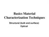 Basics Material Characterization Techniques. Structural (bulk and surface) Optical Basics Material Characterization Techniques. Structural (bulk and surface) Optical