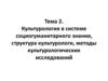 Культурология в системе социогуманитарного знания, структура культурологи, методы культурологических исследований