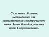 Сила тока. Условия, необходимые для существования электрического тока. Закон Ома для участка цепи. Сопротивление