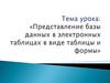 Представление базы данных в электронных таблицах в виде таблицы и формы
