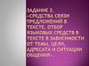 Средства связи предложений в тексте. Отбор языковых средств в тексте в зависимости от темы, цели, адресата и ситуации общения