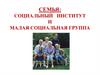 Семья: социальный институт и малая социальная группа